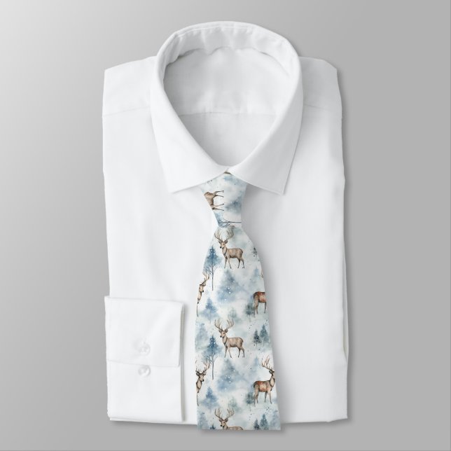 Winter Watercolor Forest Deer (5) Tie (Tied)