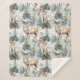 Winter Watercolor Forest Deer (6) Sherpa Blanket