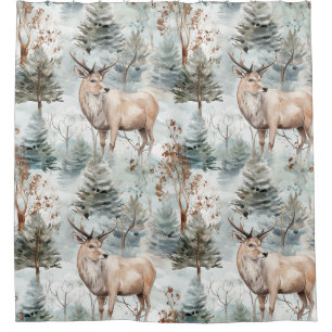 Winter Watercolor Forest Deer (6) Shower Curtain