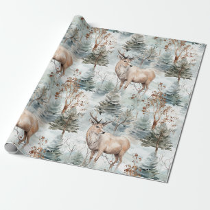 Winter Watercolor Forest Deer (6) Wrapping Paper