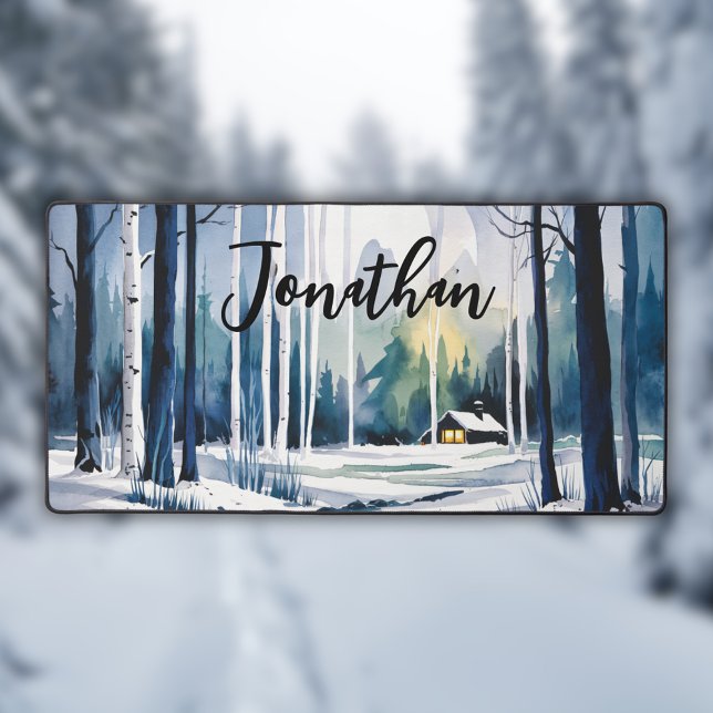 Winter Watercolor Forest Landscape Desk Mat (Creator Uploaded)