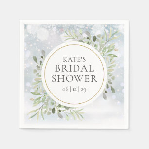 Winter Watercolor Greenery Bridal Shower Napkin