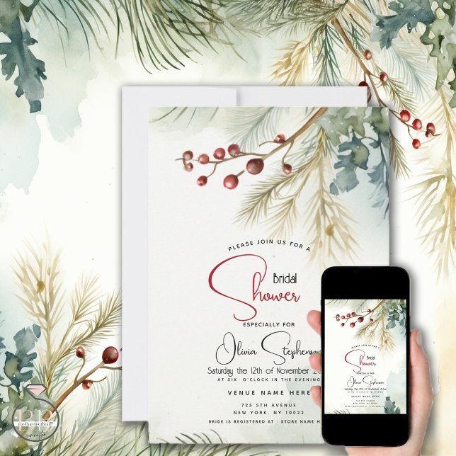 Winter Watercolor Greenery  Invitation (Creator Uploaded)