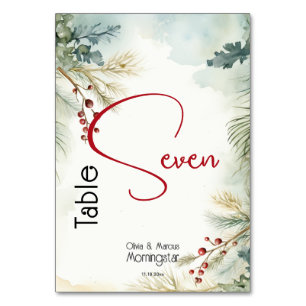 Winter Watercolor Greenery Table Number