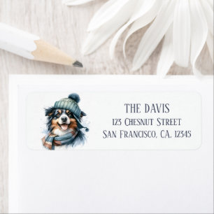 Winter Watercolor Hat Scarf Australian Shepherd -