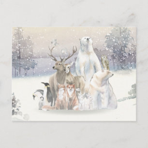 Winter Watercolor Holiday Creatures Postcard