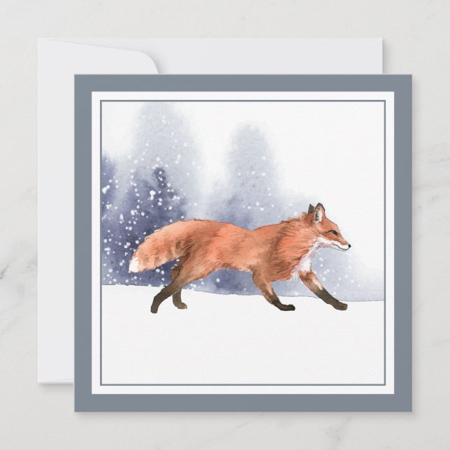 Winter Watercolor Holiday Fox Invitation (Front)