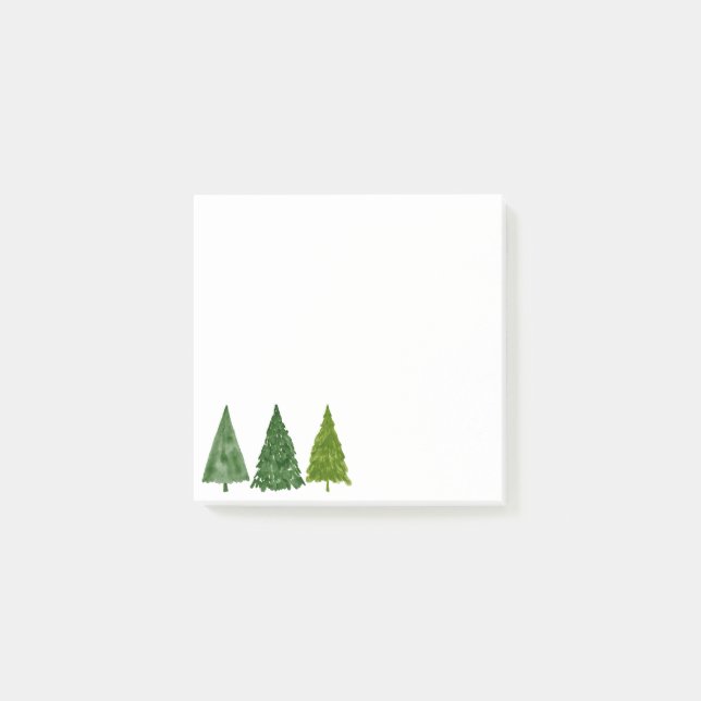 Winter Watercolor Holiday Green Christmas Tree  Post-it Notes (Front)