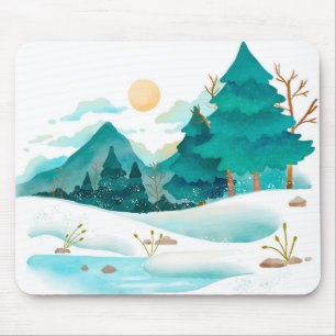 Winter Watercolor Landscape Mouse Pad