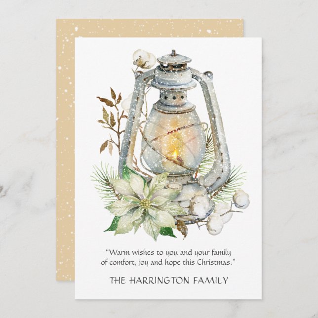 Winter Watercolor Lantern Snow Christmas Card (Front/Back)