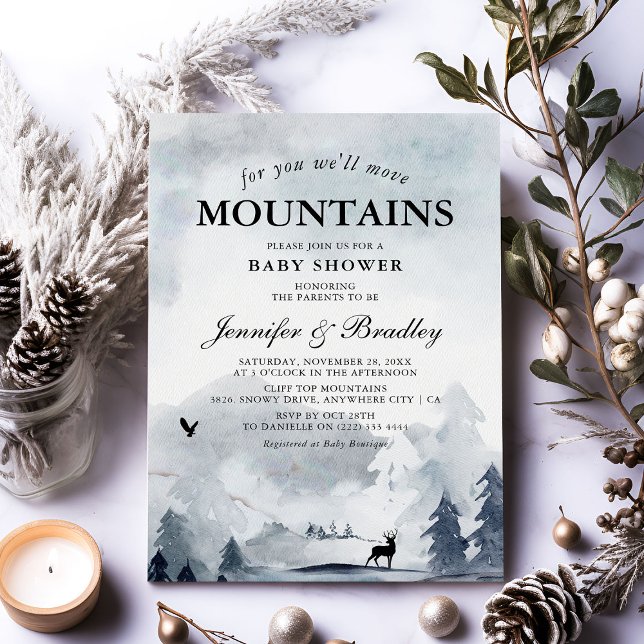 Winter Watercolor Mountains Couples Baby Shower Invitation (Creator Uploaded)
