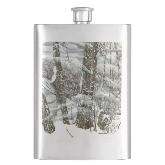 Winter Watercolor painting Hip Flask (Front)