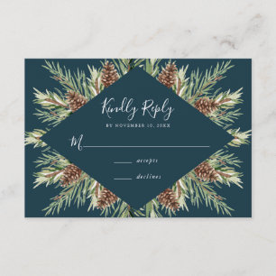 Winter Watercolor Pine Cone Frame Wedding RSVP Enclosure Card