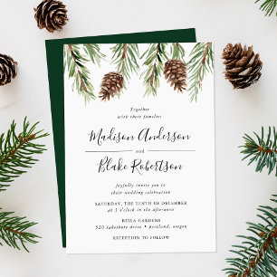 Winter Watercolor Pine Cone Wedding Invitation