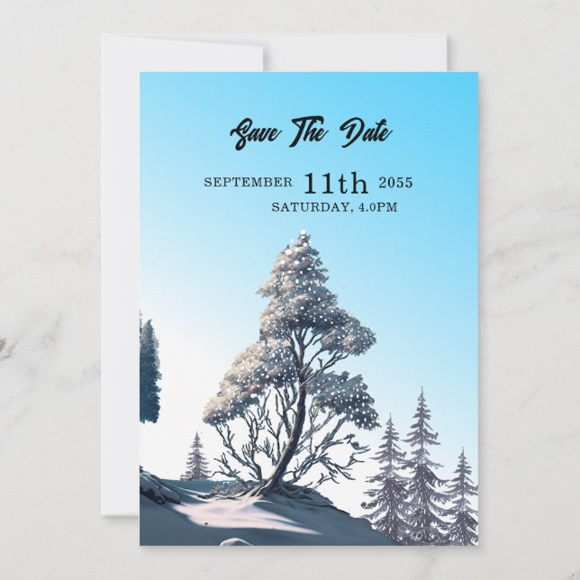 Winter watercolor pine tree Wedding card design (Back)