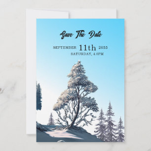 Winter watercolor pine tree Wedding card design