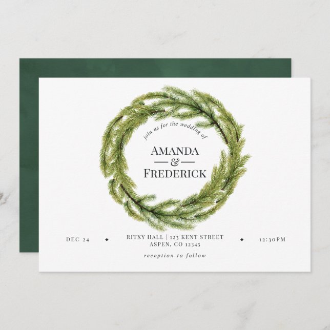 Winter Watercolor Pine Wedding Invitation (Front/Back)
