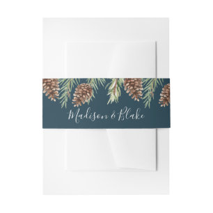 Winter Watercolor Pinecone Wedding Invitation Belly Band