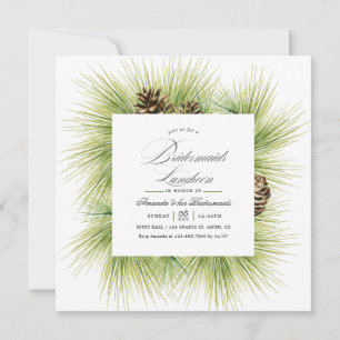 Winter Watercolor Pines Bridesmaids Luncheon Invitation
