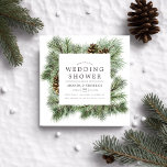 Winter Watercolor Pines Wedding Shower invitation<br><div class="desc">Trendy colorways green and white winter wedding shower watercolor pine cones invitations.</div>