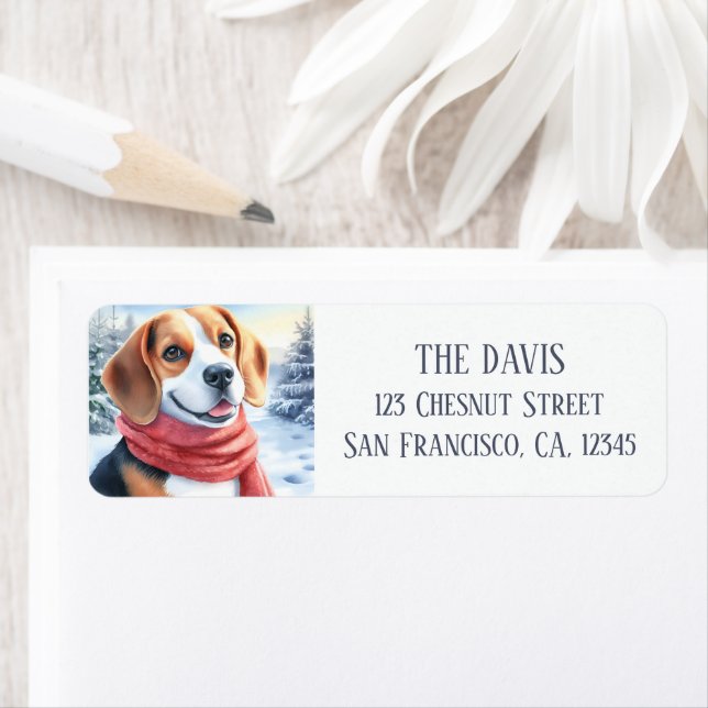  Winter Watercolor Red Scarf Beagle -  (Insitu)