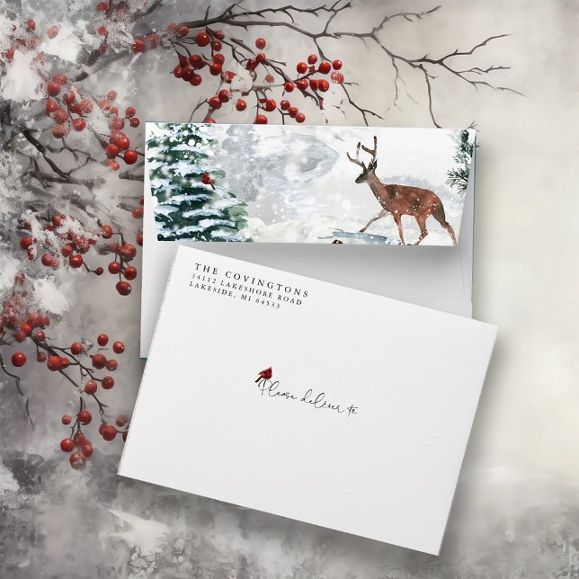Winter Watercolor Snowy Christmas Scene Envelope (Creator Uploaded)