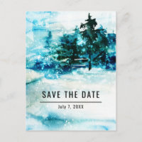Winter Watercolor Snowy Forest Pine Save the Date