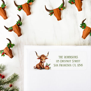 Winter Watercolor Texas Longhorn Calf Gift