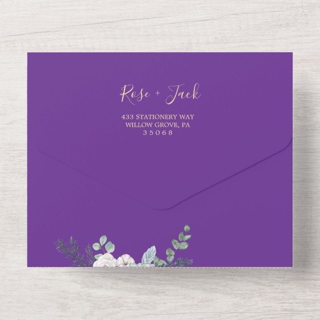 Winter Watercolor Wedding All In One Invitation (Back)