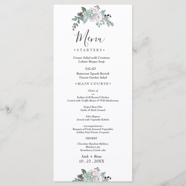 Winter Watercolor Wedding Menu (Front)