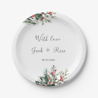 Winter Watercolor Wedding Paper Plate