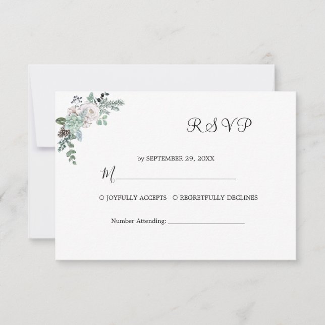 Winter Watercolor Wedding RSVP Card (Front)