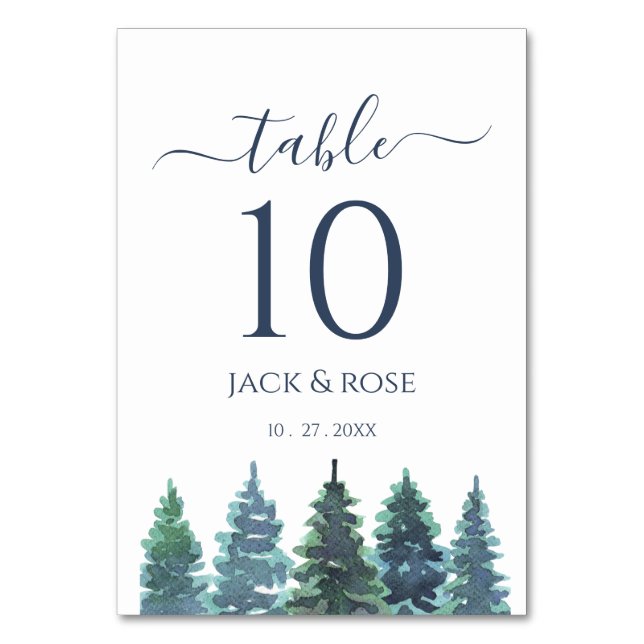 Winter Watercolor Wedding Table Number (Front)