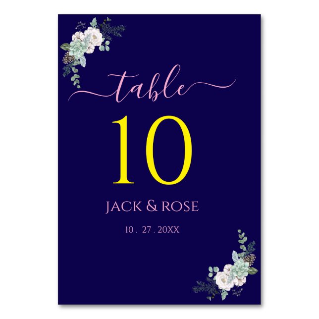 Winter Watercolor Wedding Table Number (Front)