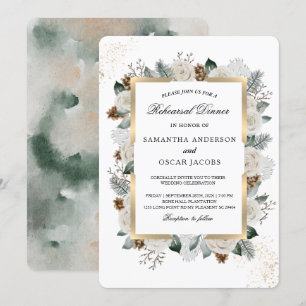 Winter Watercolor White Flowers & Pine Frame Invitation