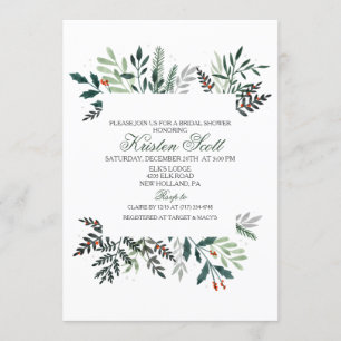 Winter Watercolor Wreath Bridal Shower Invitation