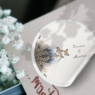Winter Waves With Golden Wings Wedding Classic Round Sticker