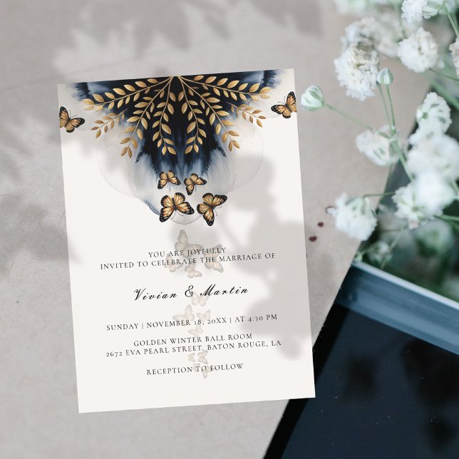 Winter Waves With Golden Wings Wedding Invitation (Creator Uploaded)