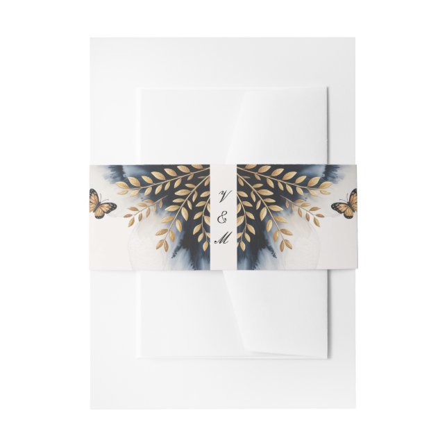 Winter Waves With Golden Wings Wedding Invitation Belly Band (Front Example)