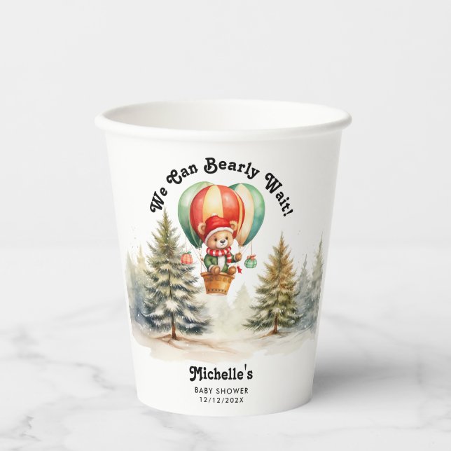 Winter We Can Bearly Wait Christmas Baby Shower Paper Cups (Front)