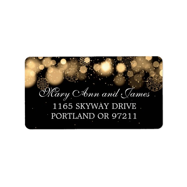 Winter Wedding Address Gold Lights Label (Front)