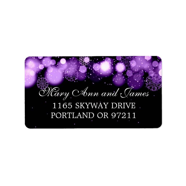 Winter Wedding Address Purple Lights Label (Front)
