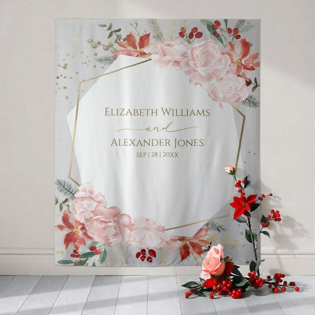 Winter Wedding Backdrop Gilded Watercolor Floral Tapestry (Creator Uploaded)