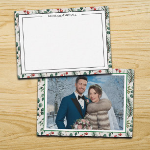 Winter Wedding Berries Sage Photo Thank You Card