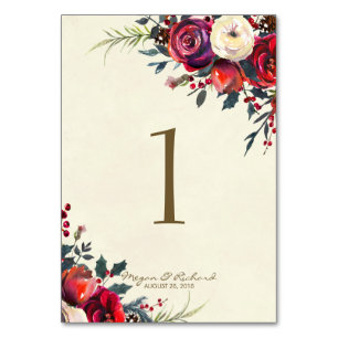 winter wedding berries wedding table number cards