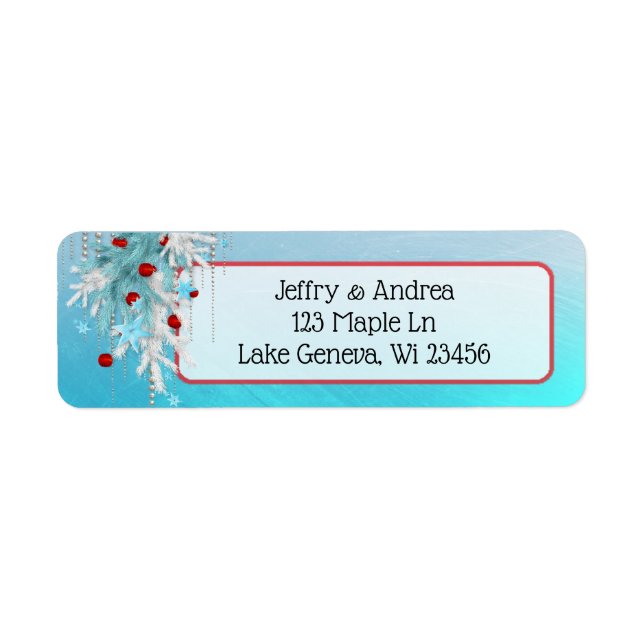 Winter Wedding Blue and Red Return Address Labels (Front)