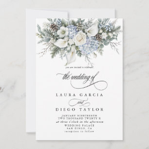 Winter Wedding  Blue Hydrangea & White Calla Lily Invitation