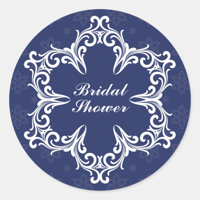 Winter Wedding Bridal Shower Sticker in Navy (Front)