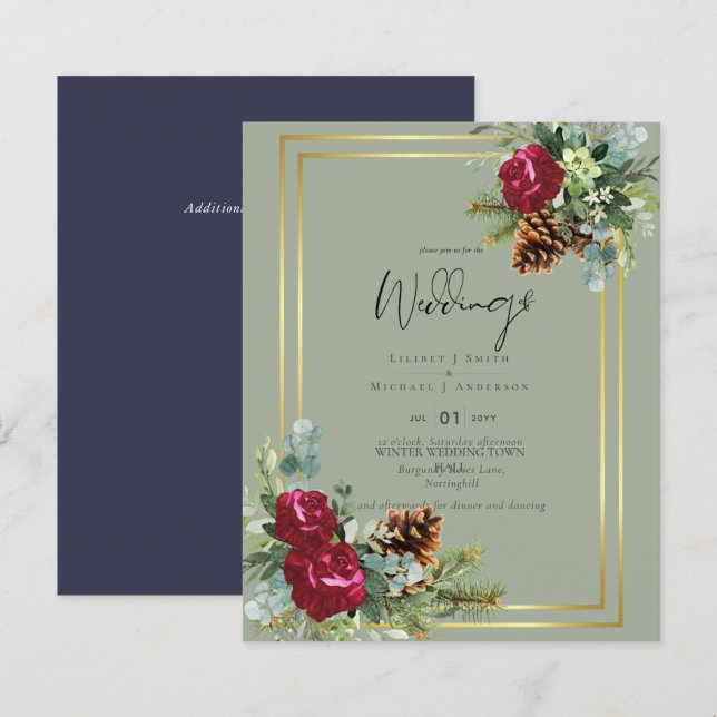 Winter Wedding Burgundy Roses Eucalyptus (Front/Back)