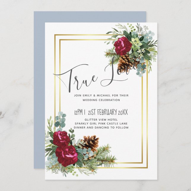 Winter Wedding Burgundy Roses Eucalyptus (Front/Back)